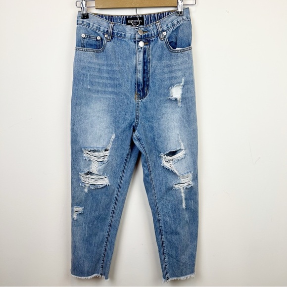 Kittenish Denim - Kittenish Distressed Raw Hem Elastic Waist Jeans Size Small